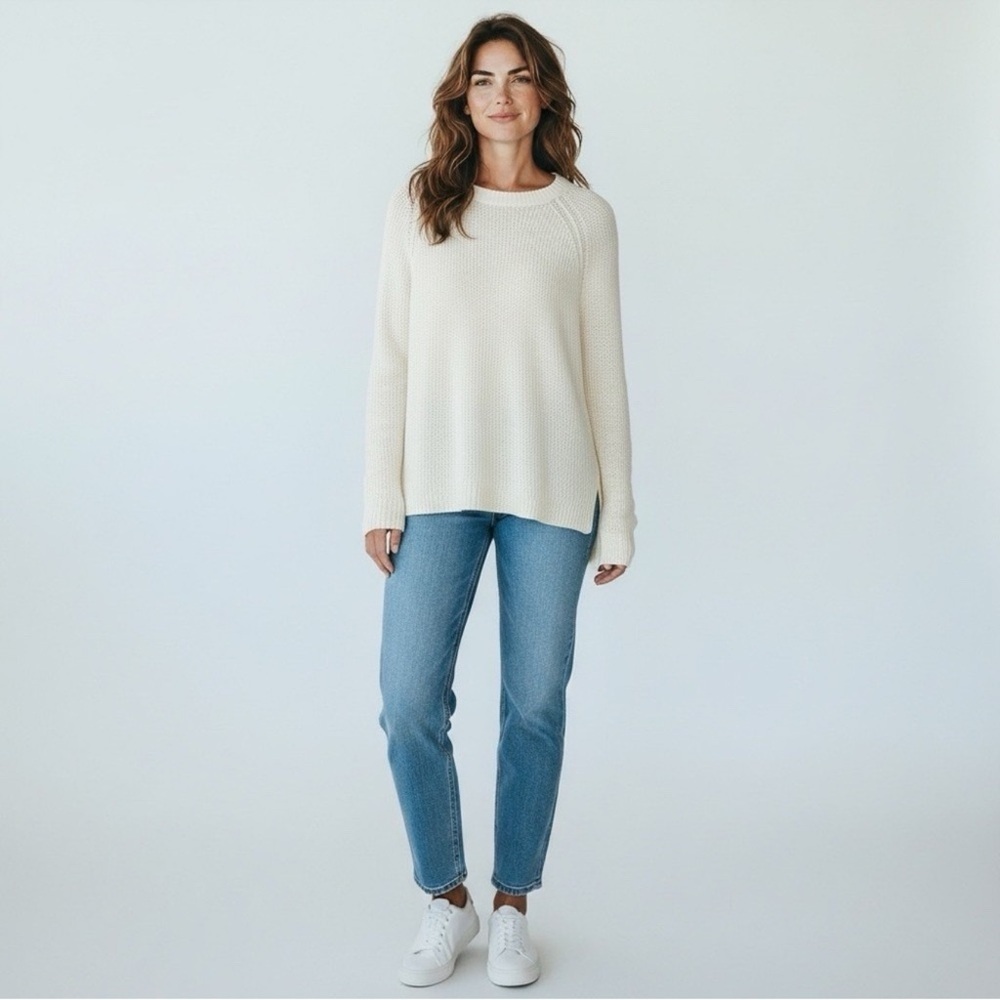 J. McLaughlin Raelyn Ivory Knit Crewneck Pullover Cream Sweater linen blend